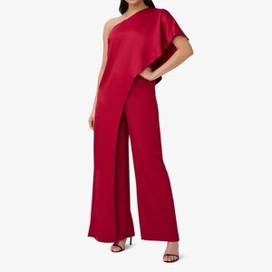SATIN CREPE ONE-SHOULDER JUMPSUIT IN MATADOR RED - Adrianna Papell